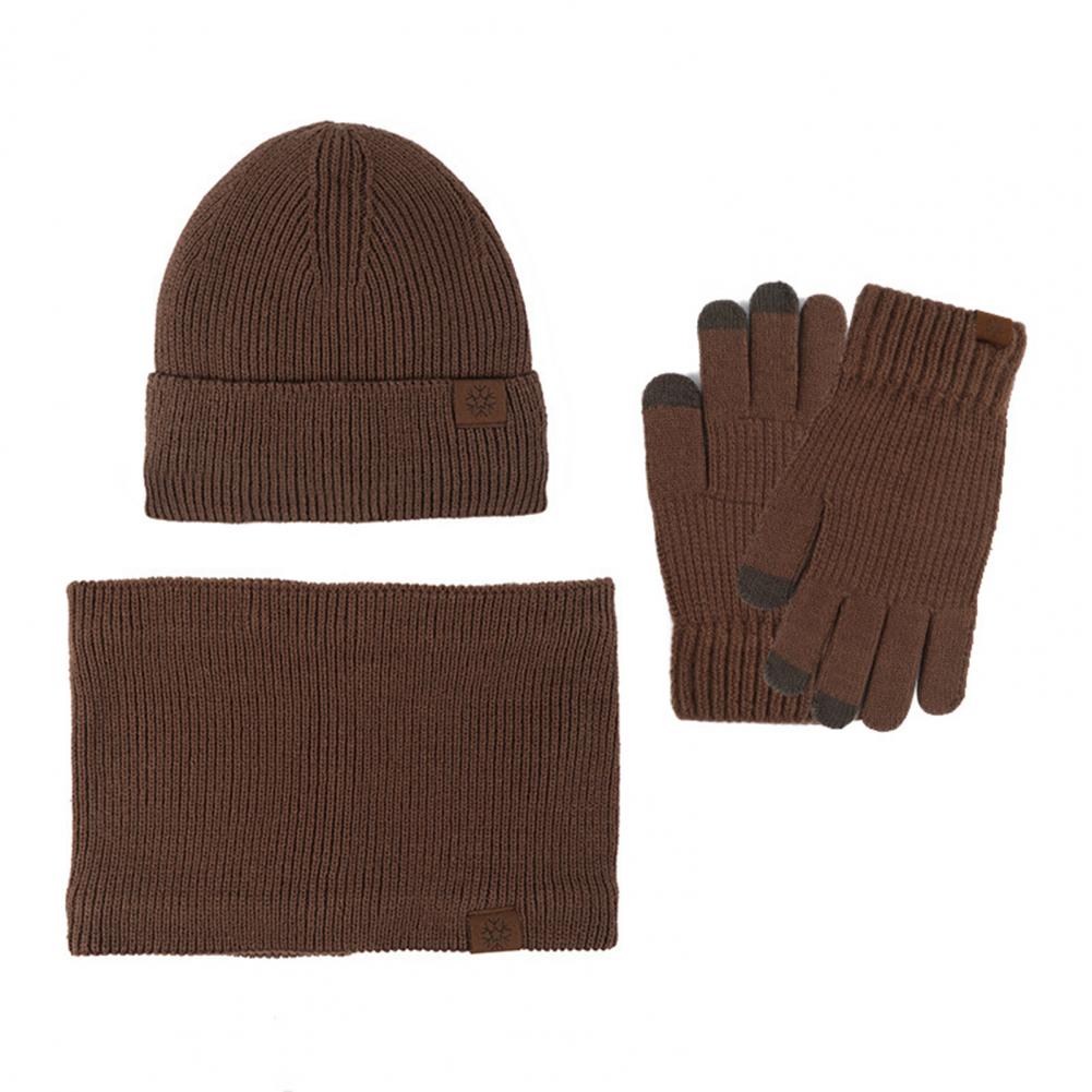 3 Pcs/Set Women Winter Hat Scarf Gloves Set Thick Plush Knitted Warm Cap Gloves Elastic Ear Windproof Wi