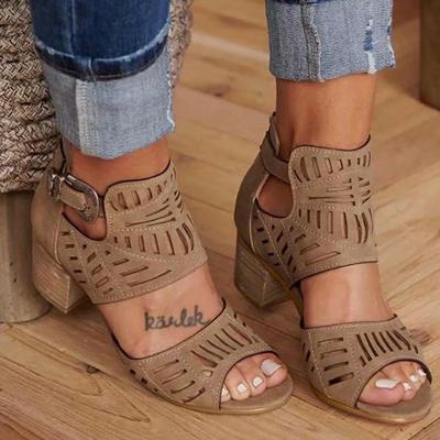 Women's Sandals High Heel Big Size Hollow Out Fish Mouth Chunky Heel Sandals