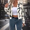Elegant Women's Fall Winter Graphic Print Zip Up Baseball Jacket Casual Outerwear