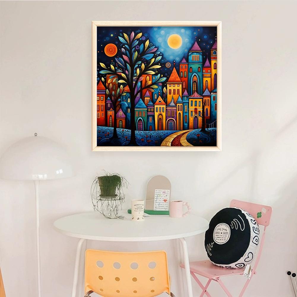 Plná výšivka Ekologická bavlněná nit 14CT Počítaná sada křížkové výšivky Domy 40x40cm