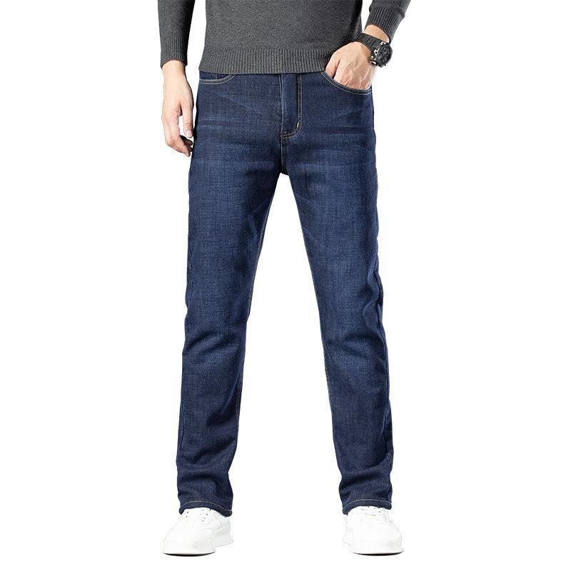 Men's Plus Size Warm Velvet-Lined Denim Pants - Loose, Straight, Winter Casual Wear