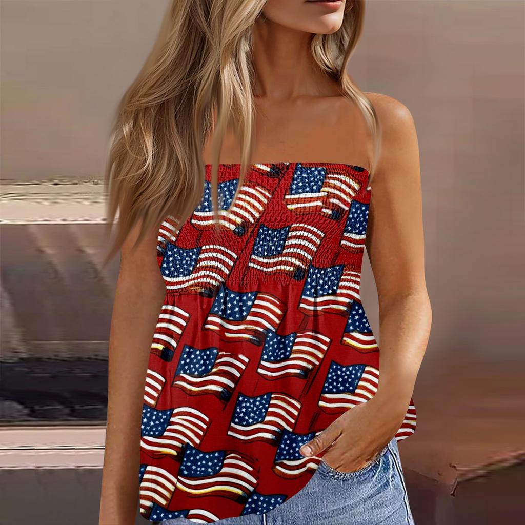 Women's Fashionable Sexy Backless Elastic Independence Day Print Bandeau Top