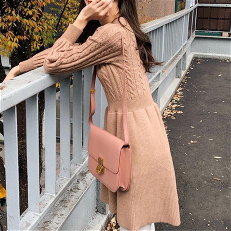 Herbst/Winter 2026 Zopfmuster Patchwork Taillenbetontes Kleid - Eleganter & Schlankmachender High-Waist Stil für Damen