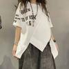 T-shirt Letni Nadruk Zamek Trend Nieregularny Krótki Rękaw Top Cienki Ins Uniwersalny Luźny Damska Odzież