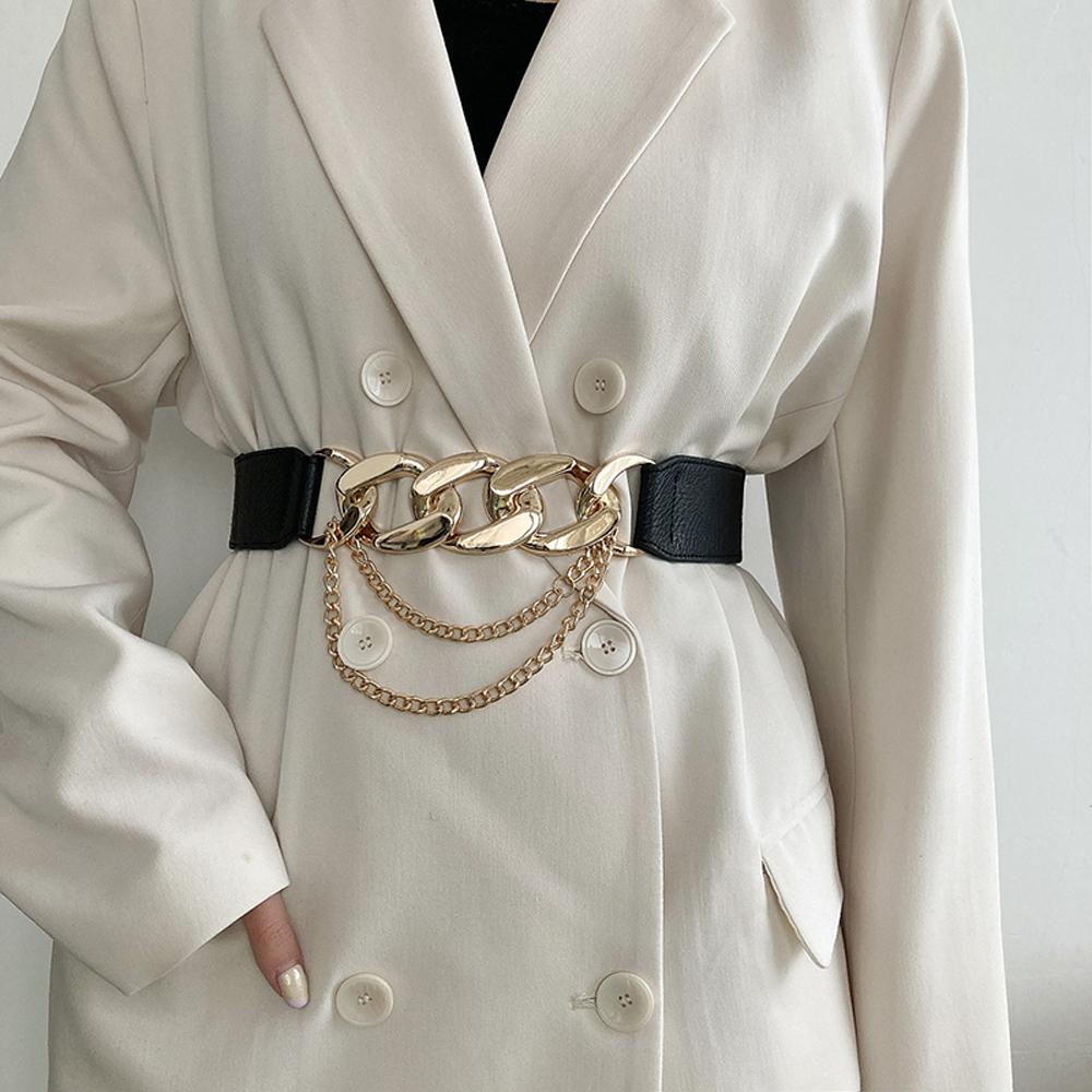 Punk Party Sweater Gothic Coat Tassel Chain Women Punk Belts PU Leather Waistband Jeans Waist Strap