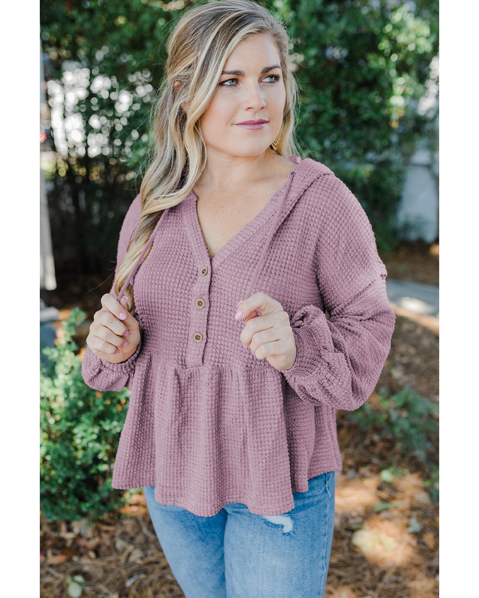 

Azura Exchange Plus Size Hooded Waffle Knit Top 1X розовый