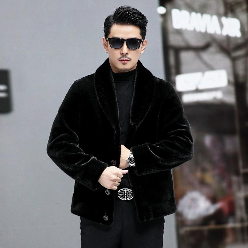 

Меховая шуба мужская из овчины с отворотом средней длины, двусторонняя, из овечьей шерсти, зима 5XL