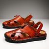 Men Outdoor Hiking Sandals Brown Leather Closed Toe Blue Beach Shoes Walking Handmade Sandals Plus Size