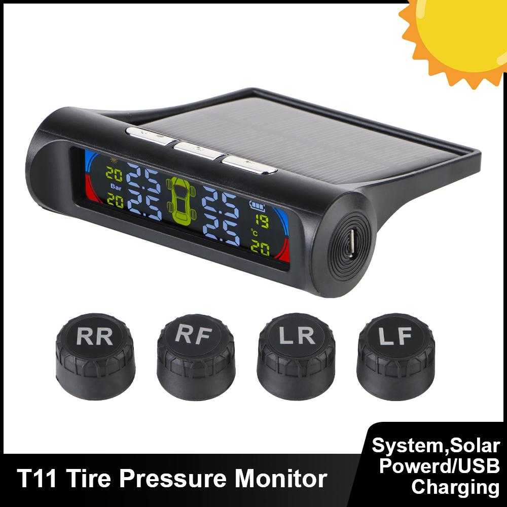 Car Tire Pressure Monitoring System Universal 0-6Bar Tyre Temperature Monitor USB / Solar TPMS Auto Security Alarm Systems