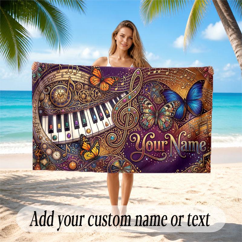 Music General Theme Beach Towel Personalized Custom Name & Text Soft Quick Dry Beach Towel for Swimming Travel