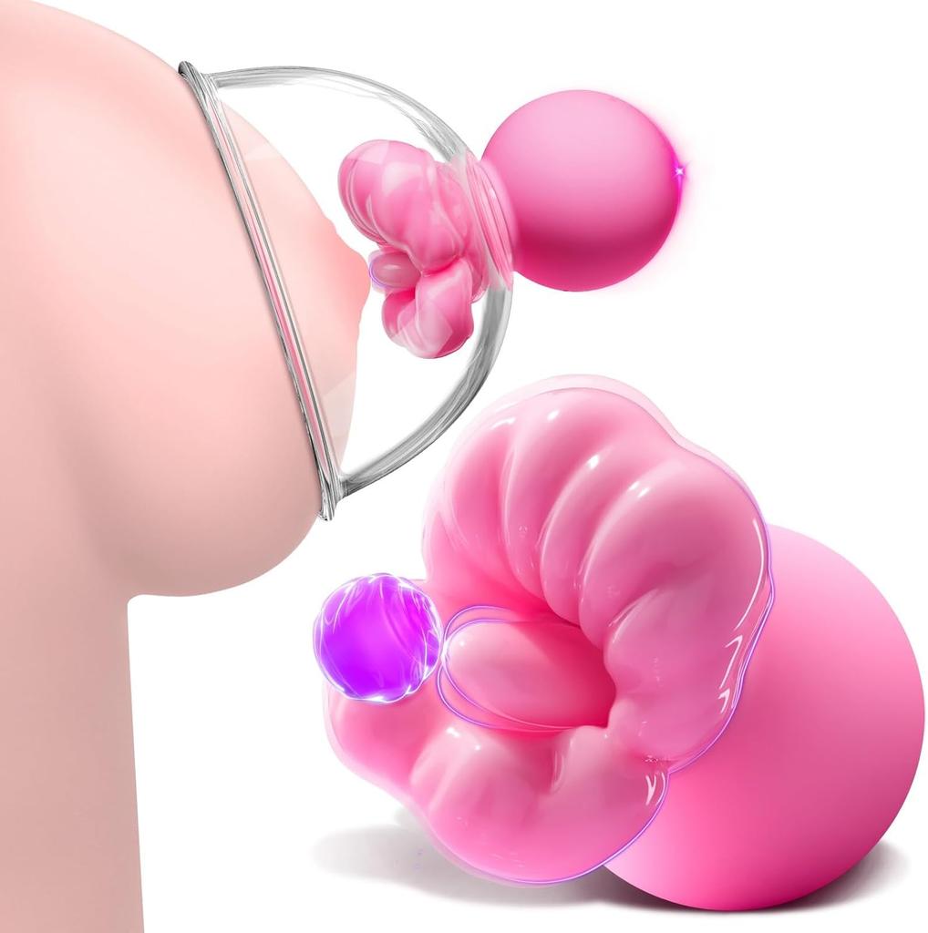 Removable Tongue Nipple Vibrator, Licking Clitoral Sucker, Clitoral Stimulation with 12 Vibration Modes, Vibrating Nipple Clips, Sex Toys