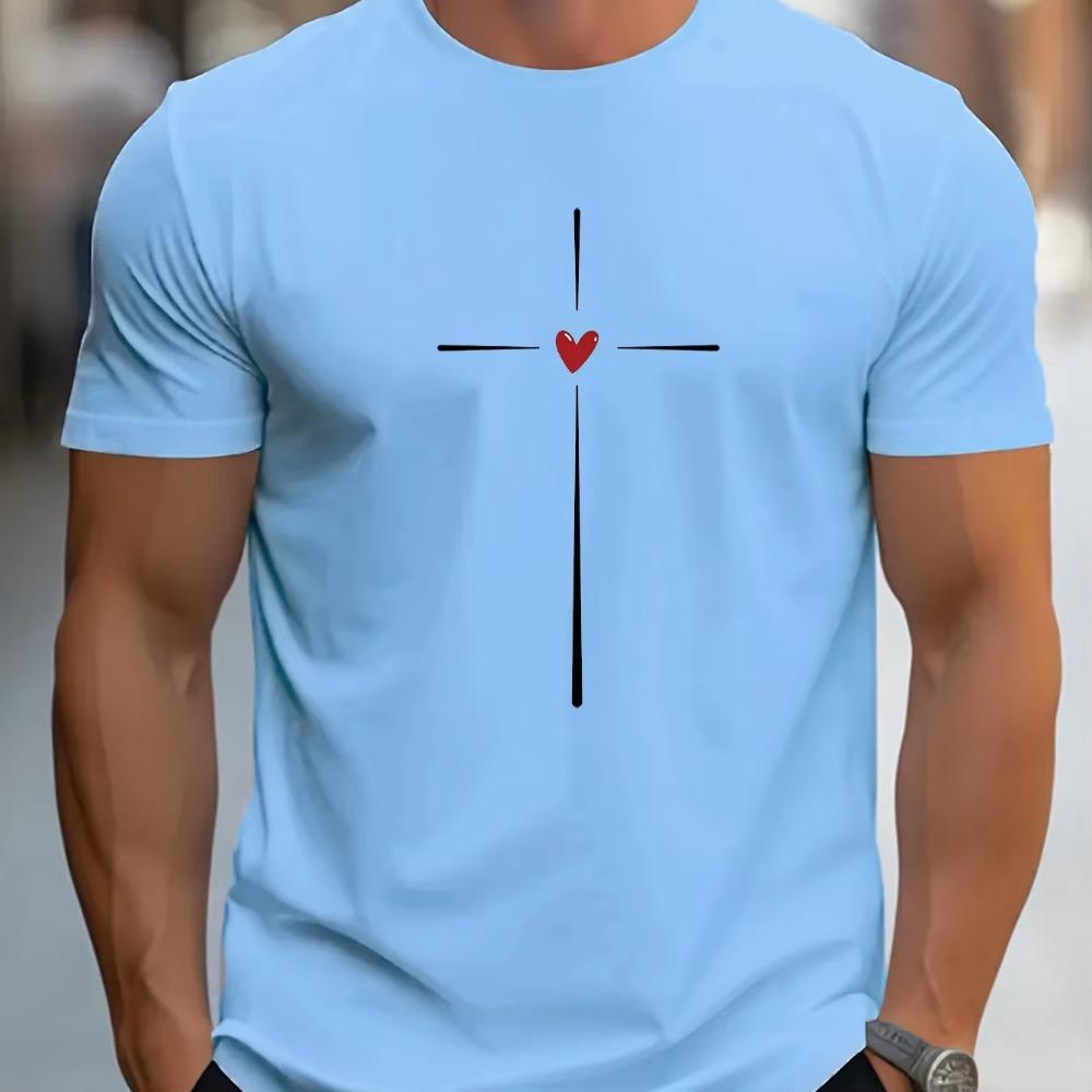 Men's 100% cotton summer loose fit Love Heart Graphic printed slim fit casual sports round neck short sleeved T-shirt top