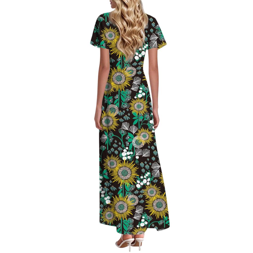 Women's Summer  Casual Floral Print  Round Neck Midi Dress Basic Classic Outdoor Everyday Short Sleeve Loose Dress