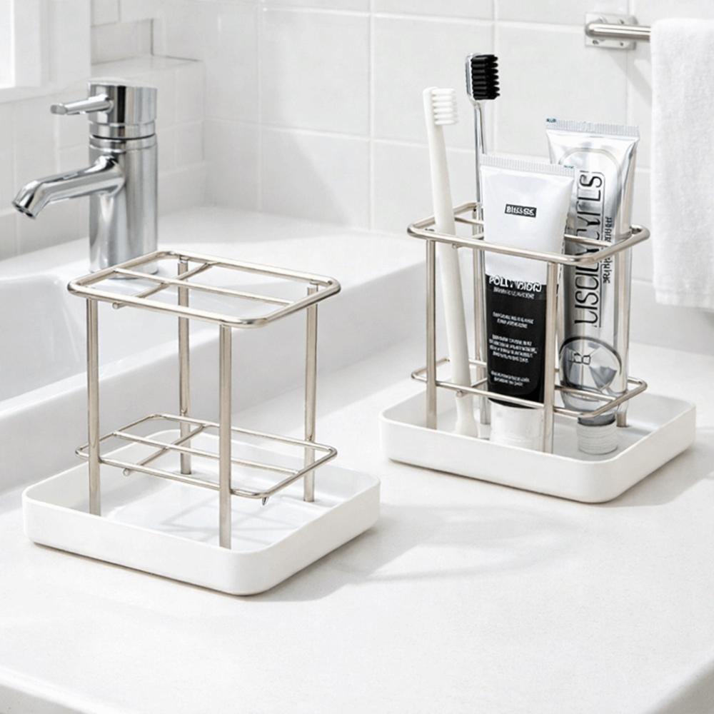 Stainless Steel Toothbrush Holder With Tray Simple Design Washbasin Storage Rack  Home