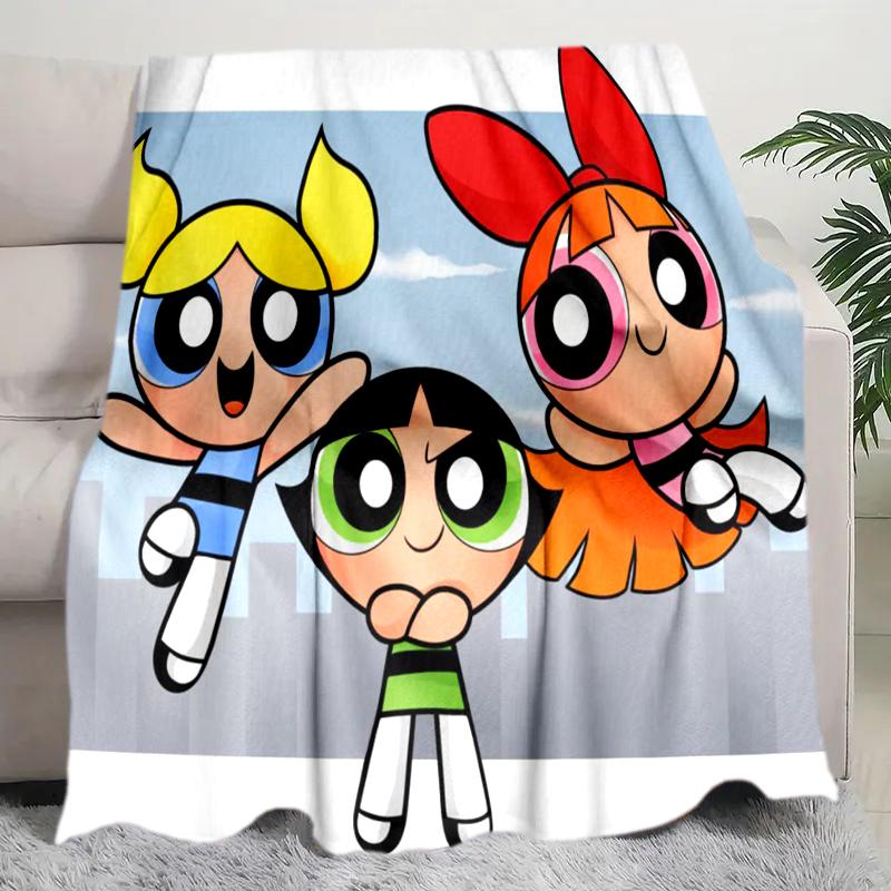 1PC The Powerpuff Girls printed blanket, all season lightweight home office outdoor nap multifunctional blanket A3