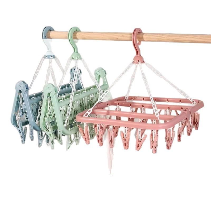 Multi-Functional Heavy-Duty Plastic Clothes Drying Rack With 12-32 Clips Socks Underwear Towels Indoor Outdoor Use
