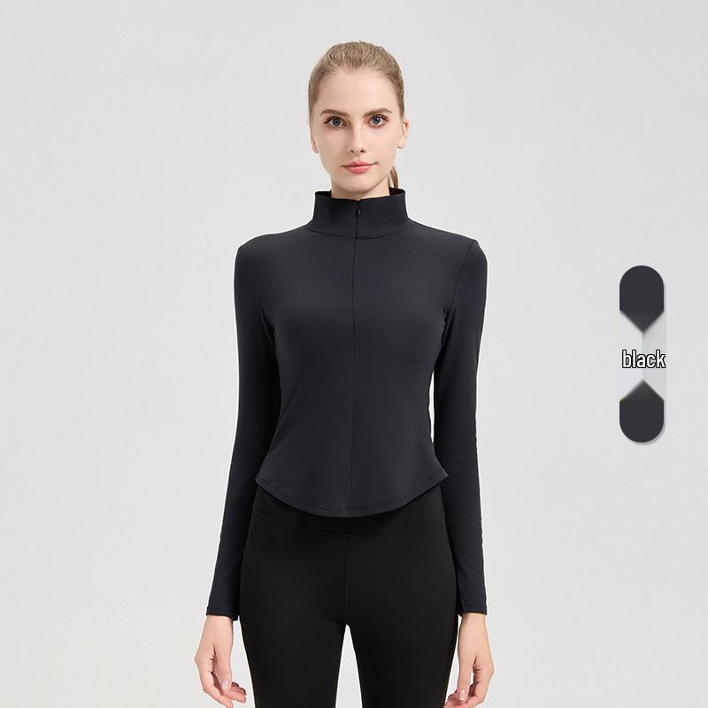 NUF Women's Autumn/Winter Nude-Feel Stand-Collar Half-Zip Yoga T-Shirt - Waist-Slimming Long-Sleeve Fitness Top