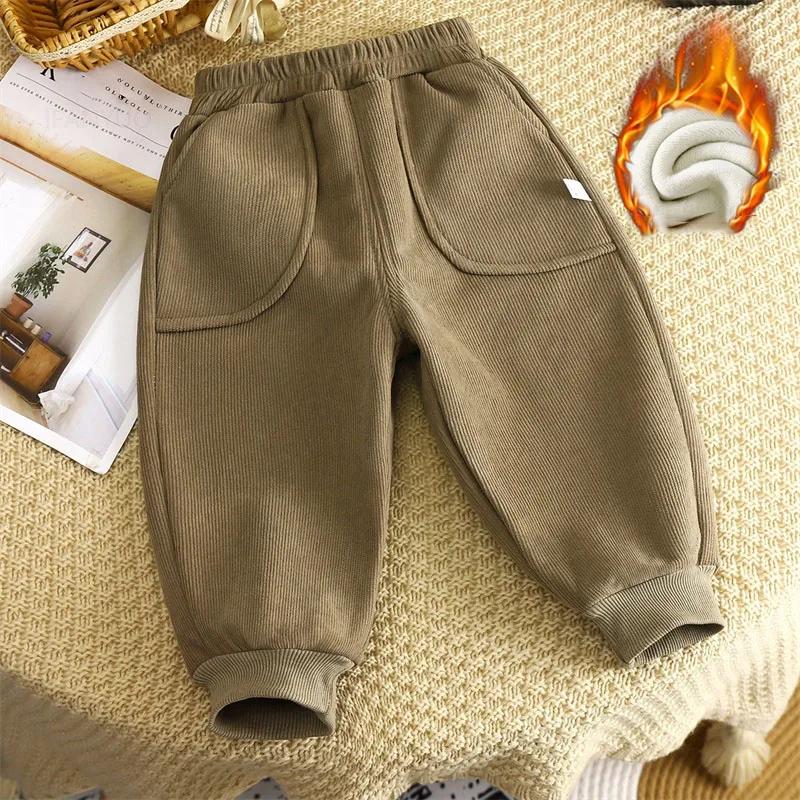 Children Velvet Pants Autumn Winter Solid Color Boys Kids Thick Warm Sports Trousers Simple Fashion Korean Girls Baby Pants