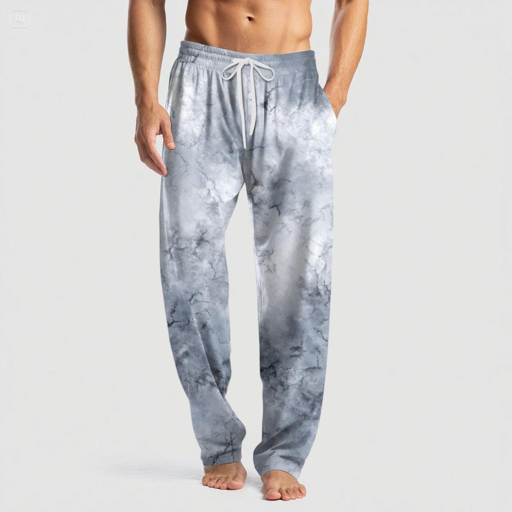 Men's Knitted Fashion Print Pocket Casual Pants Pajama Pants