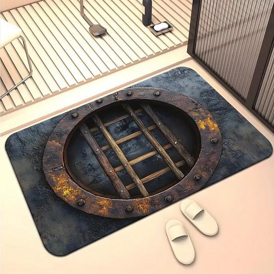 3D Optical Illusion Rug Endless Abyss Floor Mat Depth Manhole Entrance Rug Non-Slip Doormat for Bathroom Living Room Playroom Decoration