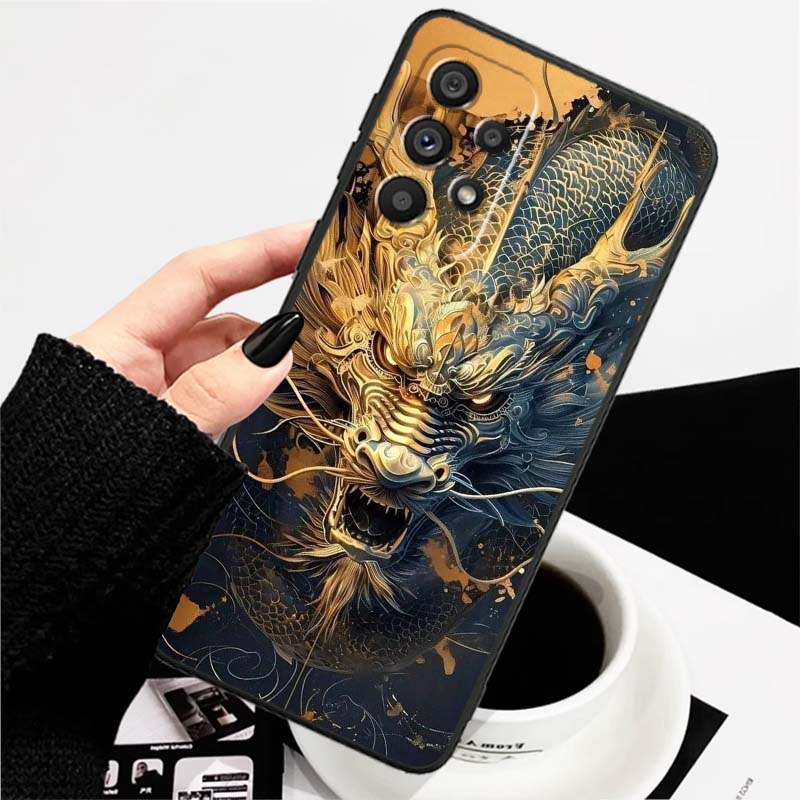 Anime Dragon Design For Samsung A73 A72 A71 A55 A54 A53 A52 A51 A13 A22 A16 A15 A12 A14 A26 A07 5G Black Phone Case
