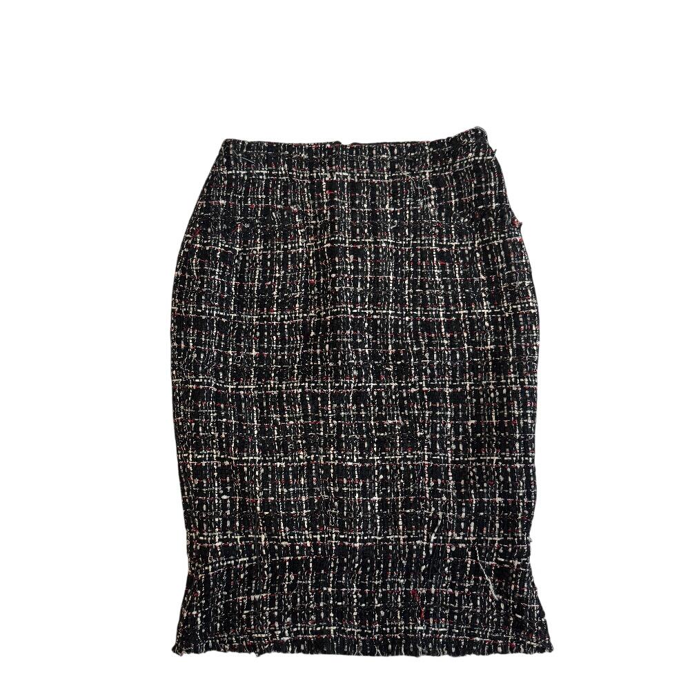 CHANEL P26002V16324 Knee length COCO Mark button tweed skirt black tweed Used