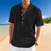2025 Spring/Summer Men's Stand-Up Collar Short-Sleeve Henley Shirt - Loose Casual Vacation Style