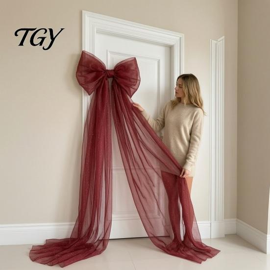 Big Fabric Bows for Birthday Events 79x20 Inch Giant Bow Christmas Tree Topper, Oversized Tulle Extra Large Event Styling Ornament with Long Streamer