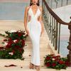 Knitted Hollow Dress, European and American Sexy Waist Backless Neck Strap V-neck Dress