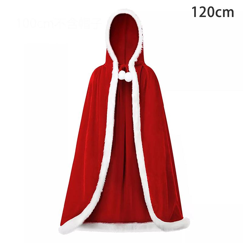 

Плащ-накидка из бархата с капюшоном во всю длину, Рождественский Санта-Клаус, плюшевая отделка, завязки, красная накидка, праздничный костюм для косплея 120cm