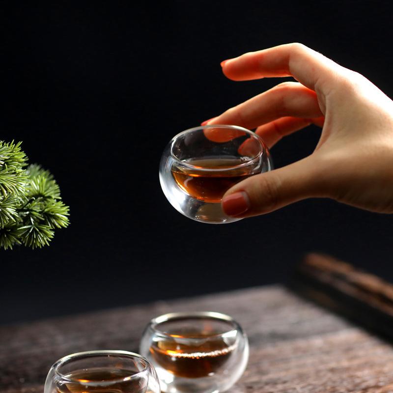 Set da 6 pezzi 50ml Vetro a doppia parete trasparente resistente al calore Piccola tazza da tè Kung Fu Tazze da degustazione Servizio da tè Tazzine da tè cinesi