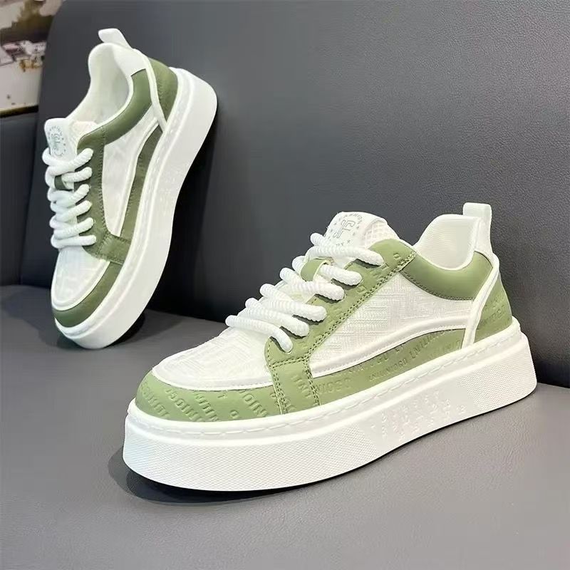 Men's Shoes Summer Breathable Trend Versatile Casual White Board Shoes Youth Non-slip Sports Thick Sole Heightening White Shoes