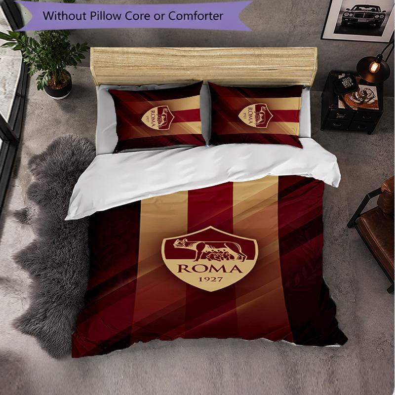 Biancheria da Letto a Tema AS Roma Set 3 Pezzi Copripiumino Biancheria da Letto Decorativa per Stanza Adolescenti Decorazione Casa