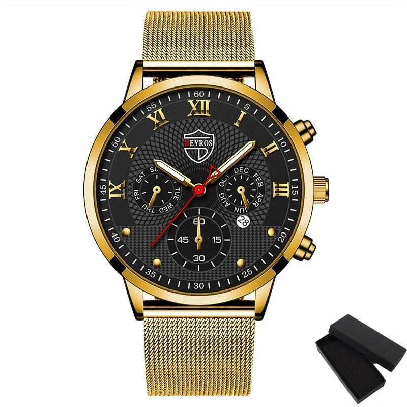 Modische Herrenuhr aus Edelstahl, leuchtende Kalender-Quarzuhr für Herren