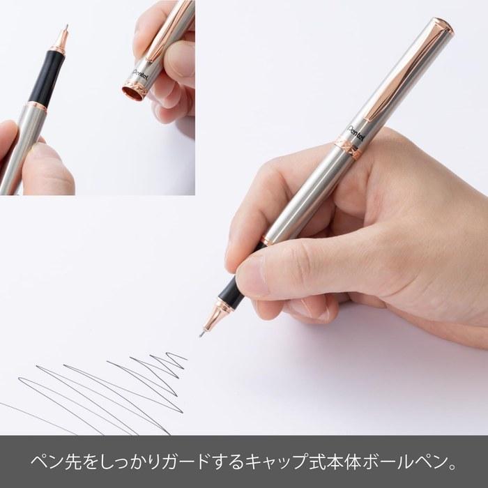 Pentel EnerGel Gel Ink Ballpoint Pen Cap Type 0.5mm Silver & Pink Gold Barrel K605PG-AMZ