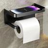 No-Drill Bathroom Toilet Paper Holder with Shelf, Wall Mounted Tissue Roll Dispenser for Bathroom, Multi-Functional Storage Rack