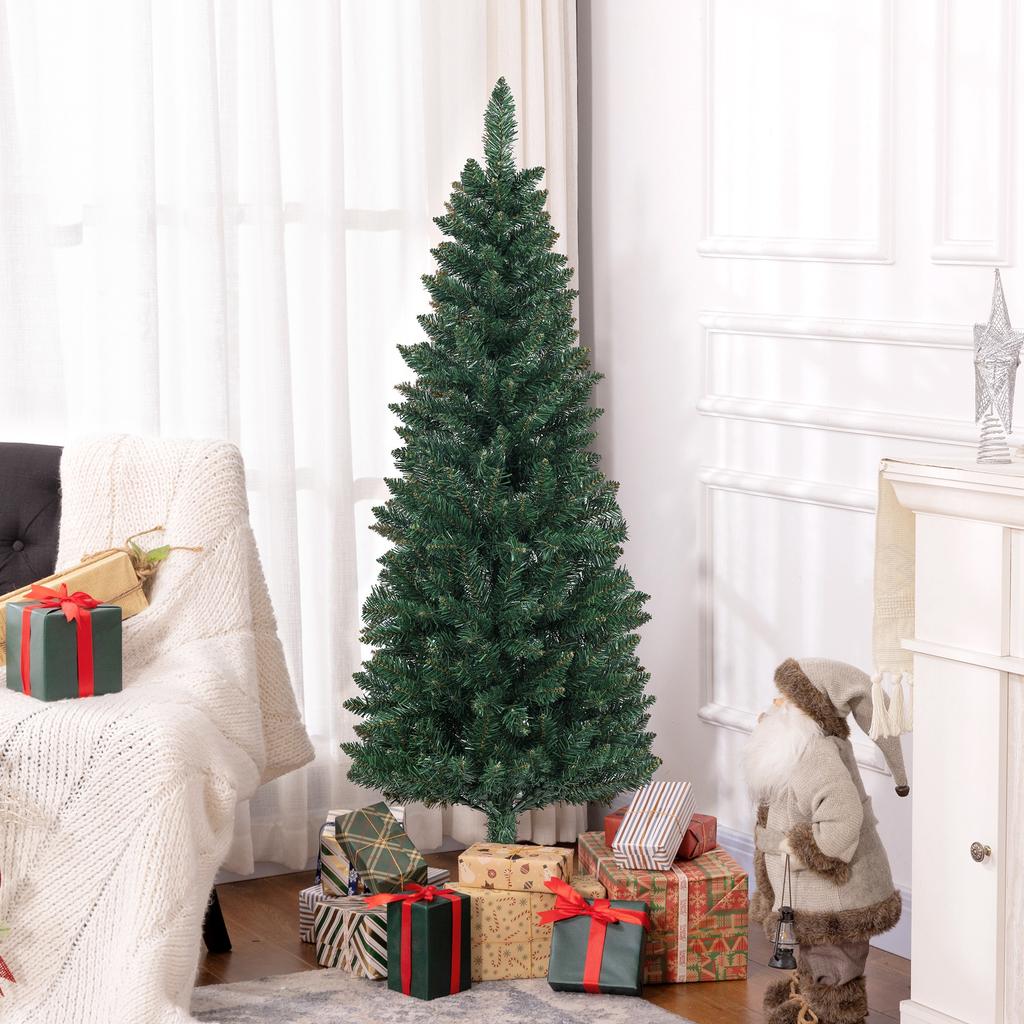 150cm Pencil-Shaped Christmas Tree with Foldable Base and 317 Branches for Bedroom or Office (Green)