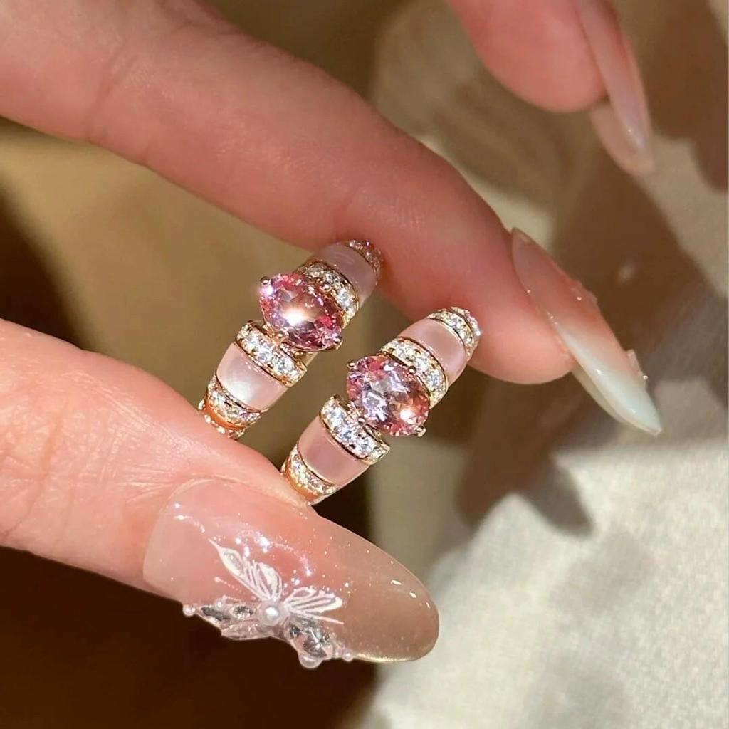 Oval Zircon Mother-of-Pearl Open Ring - Retro, Simple, Exquisite Fashion Jewelry for Women