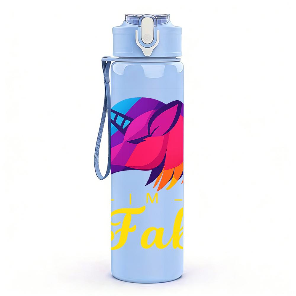 1PC Rainbow Unicorn Fab Letter Art 750ml Color Plastic Sports Water Bottle Leakproof Flip Straw Lid Suitable for Sports Office Home Use