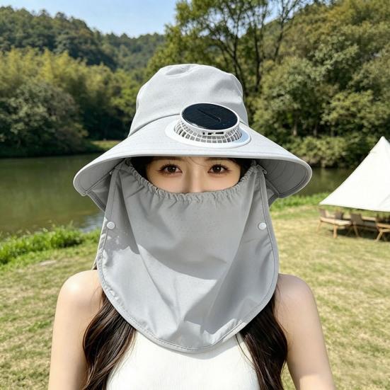 Fisherman Hat with Face Guard Shawl Outdoor Activities Cap with Built-in Fan Solar