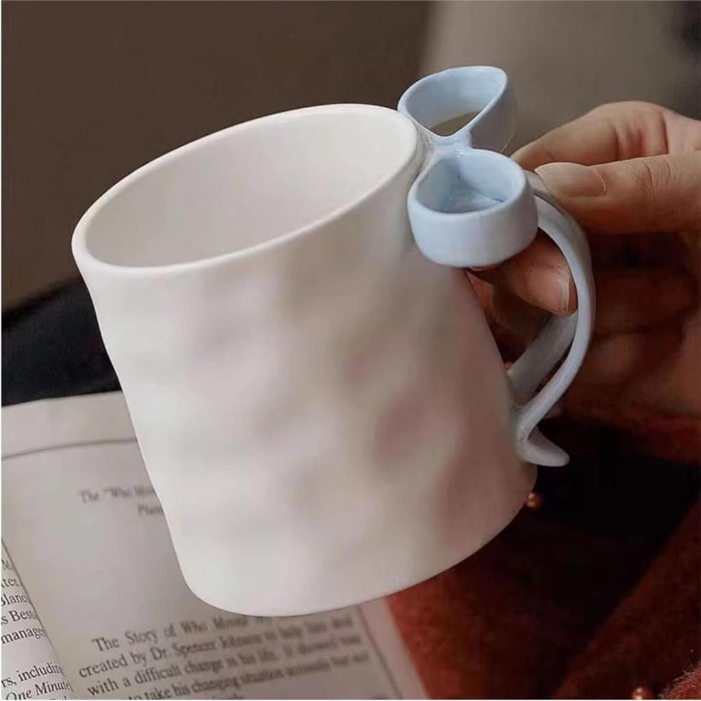 300ml Large Coffee Mug with Handle Tea Cup Novelty Versatile Durable Coffee Tea Mug with Bow Design,Thoughtful Gift(Blue)
