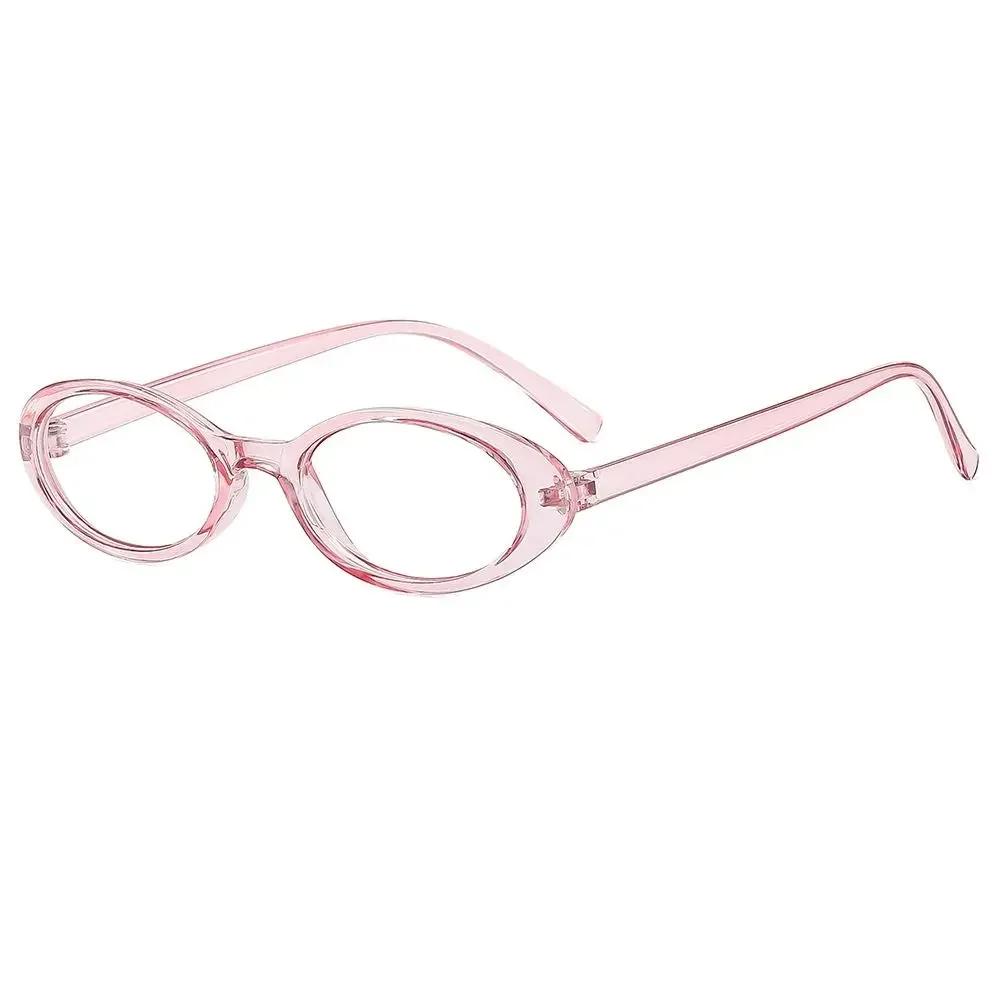 New Y2K Oval Frame Anti-Blue Light Glasses Girls Fashion Retro Cat Eye Narrow Spectacles Small Plain Computer Reading Goggles