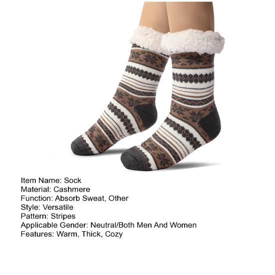 Ultra-thick Cashmere Slipper Socks Winter Warm Fuzzy Home Socks with Non-Slip Silicone Grips for Women Men