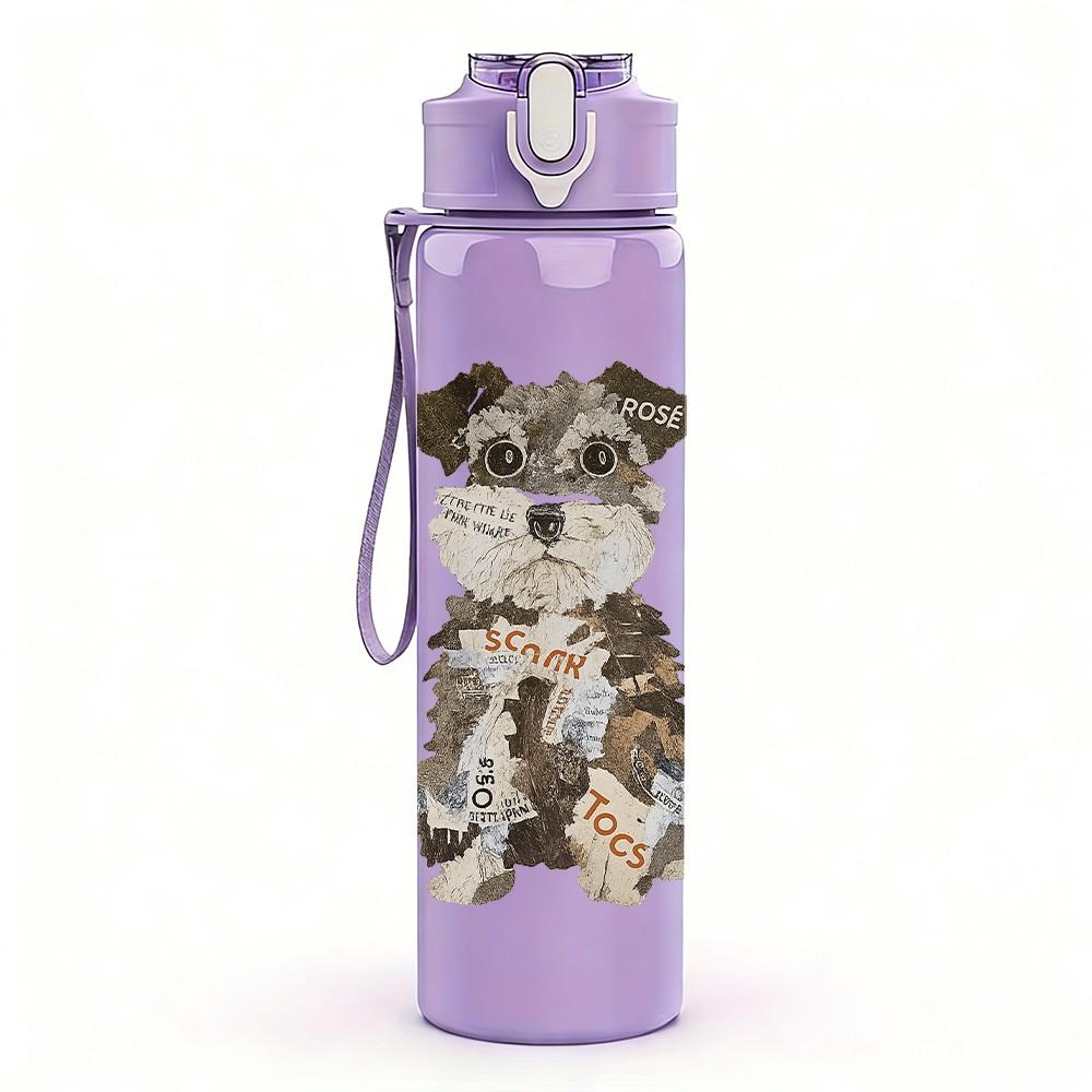 1pz Illustrazione Cucciolo di Schnauzer 750ml Bottiglia d'Acqua Sportiva in Plastica Colorata Tappo Flip a Cannuccia Anti-perdita Adatta per Sport Ufficio Uso Domestico