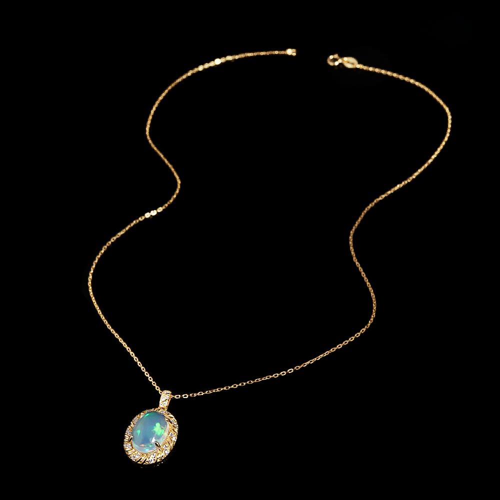 New 925 Sterling silver Necklace Loyalty stone Natural oval 10*14mm Ethiopia opal Pendant fine jewelry for women's Proposal gift