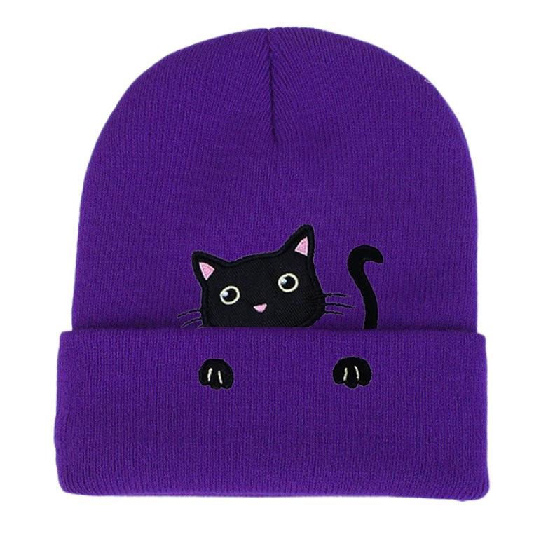 Women's Cat Embroidery Knit Hat - Cute Gift for Cat Lovers