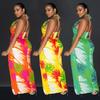 C6921 European & American Style Women's Printed Backless Lace-up Long Dress