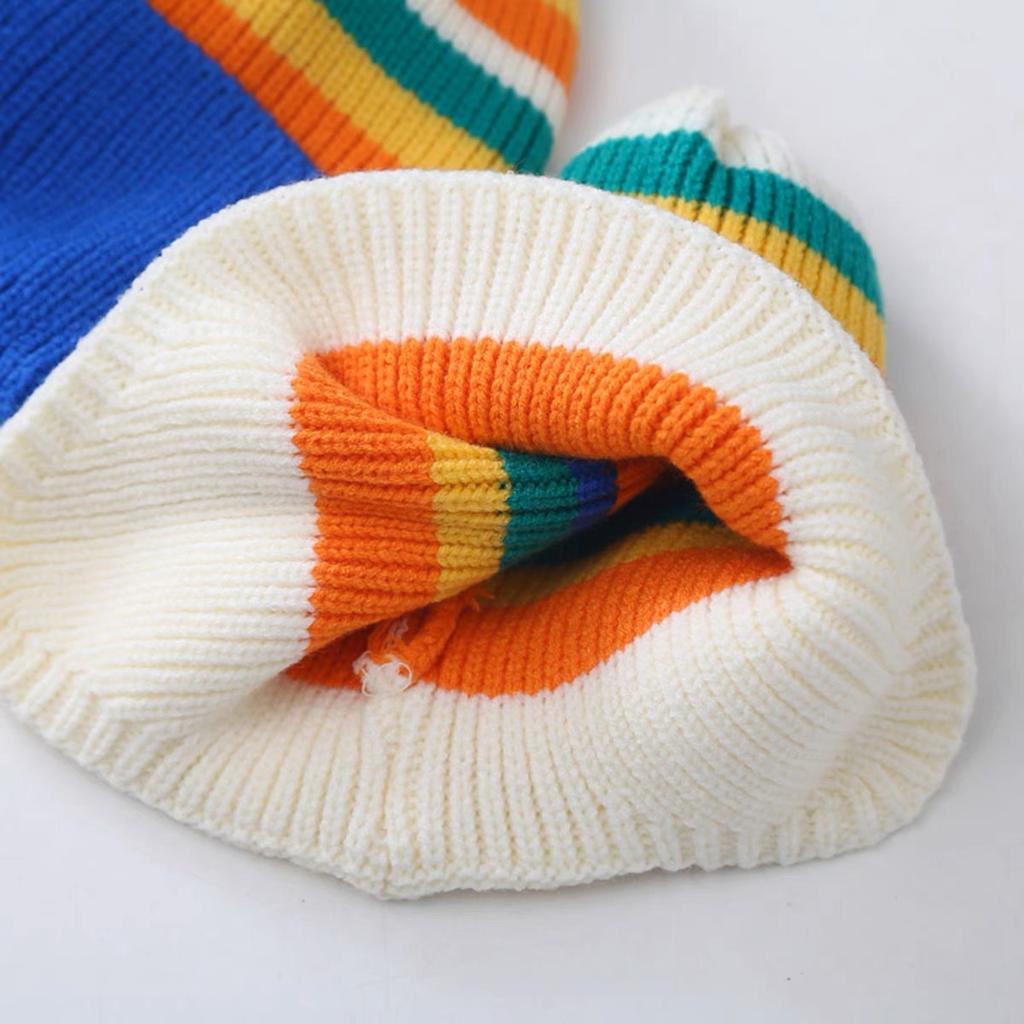 Winter Baby Knitted Hat Korean Striped Rainbow Children's Hats Toddlers Colorful Children's Warm Ear Protection Hats for Boys and Girls.