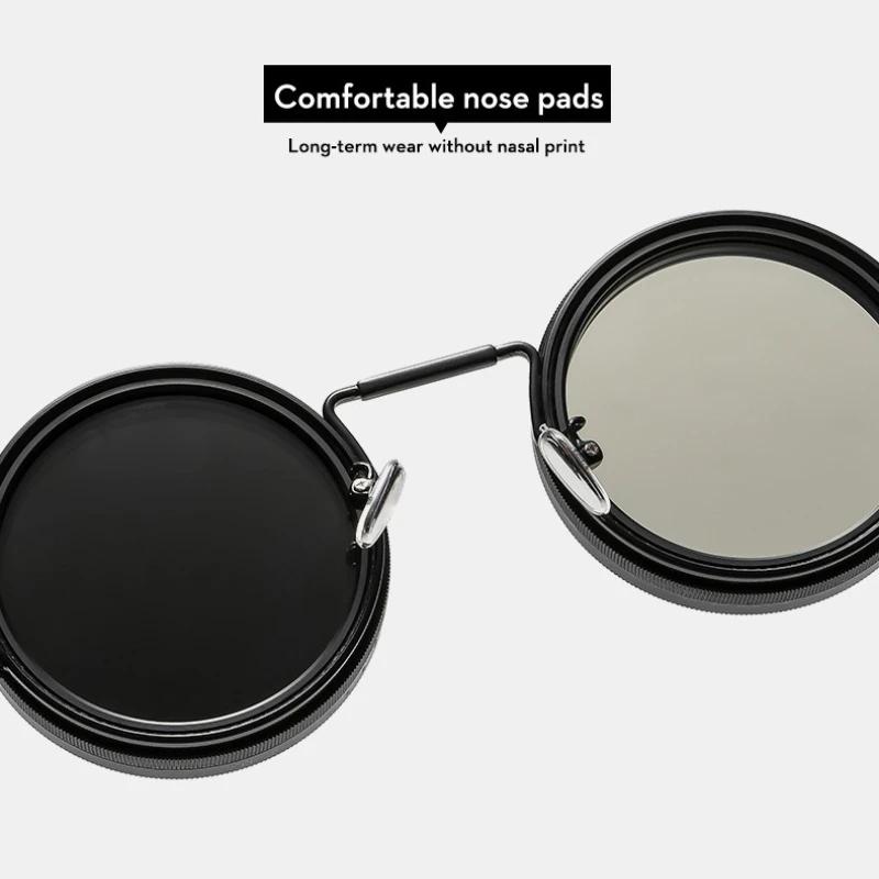 New Fashionable ND Zoom Round Frame Mens Sunglasses Retro Neutral 9 Level Adjustable Dimming Luxury Driving Shades