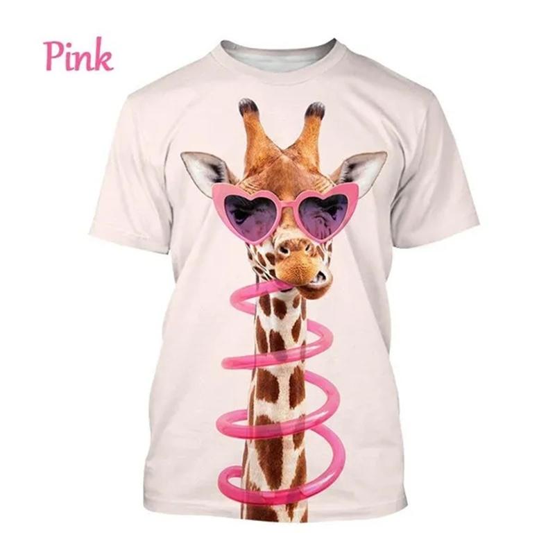 Giraffe Print Children's T-Shirt Cute 3D Boys' Casual Cartoon Animal Short-Sleeve Top